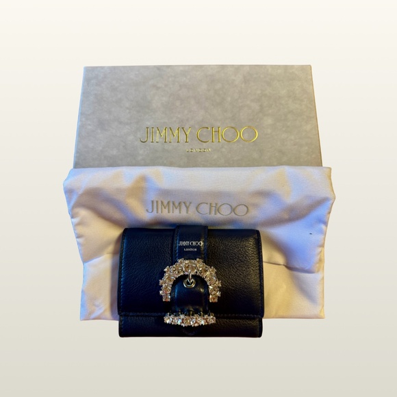 NEW IN BOX - JIMMY CHOO Cheri Leather Trifold Wallet Card Case - Cosmos Black - Picture 2 of 6